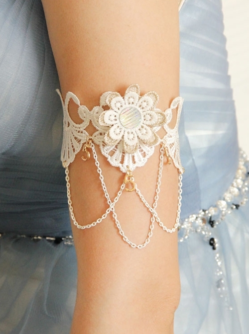 White Baroque Palace Style Retro Tassel Lace Female Wedding Dress Resin Diamond Arm Ring Bracelet
