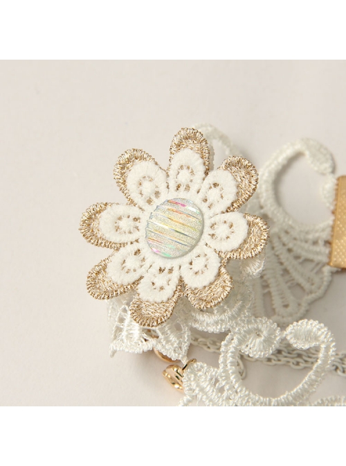 White Baroque Palace Style Retro Tassel Lace Female Wedding Dress Resin Diamond Arm Ring Bracelet