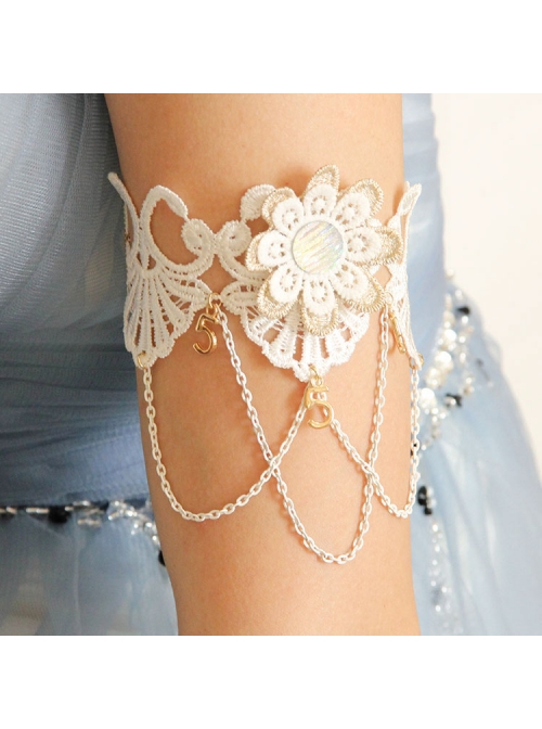 White Baroque Palace Style Retro Tassel Lace Female Wedding Dress Resin Diamond Arm Ring Bracelet