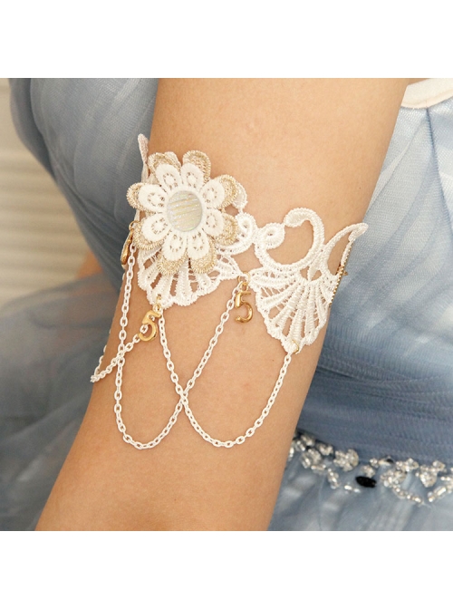 White Baroque Palace Style Retro Tassel Lace Female Wedding Dress Resin Diamond Arm Ring Bracelet