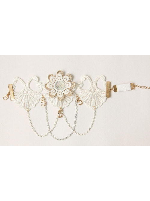 White Baroque Palace Style Retro Tassel Lace Female Wedding Dress Resin Diamond Arm Ring Bracelet