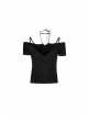 Off-Shoulder Short Sleeve Black Punk Knit Halter Slim T-Shirt