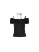 Off-Shoulder Short Sleeve Black Punk Knit Halter Slim T-Shirt