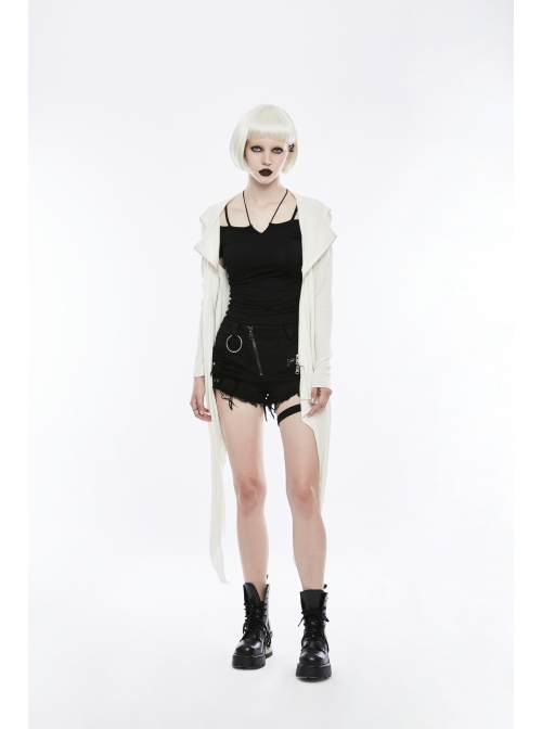 Off-Shoulder Short Sleeve Black Punk Knit Halter Slim T-Shirt