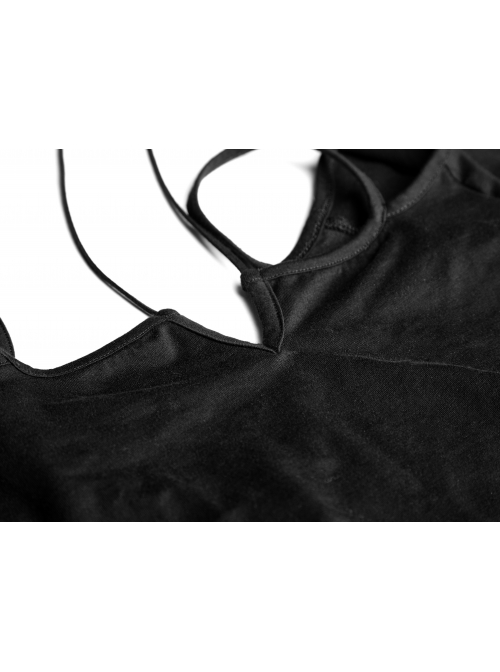 Off-Shoulder Short Sleeve Black Punk Knit Halter Slim T-Shirt