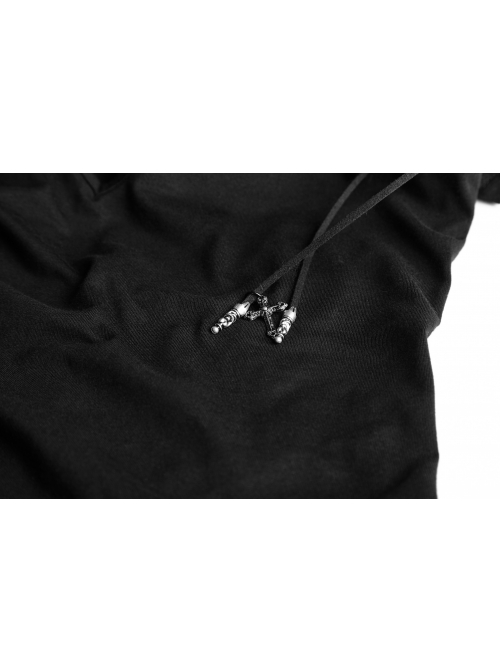 Off-Shoulder Short Sleeve Black Punk Knit Halter Slim T-Shirt