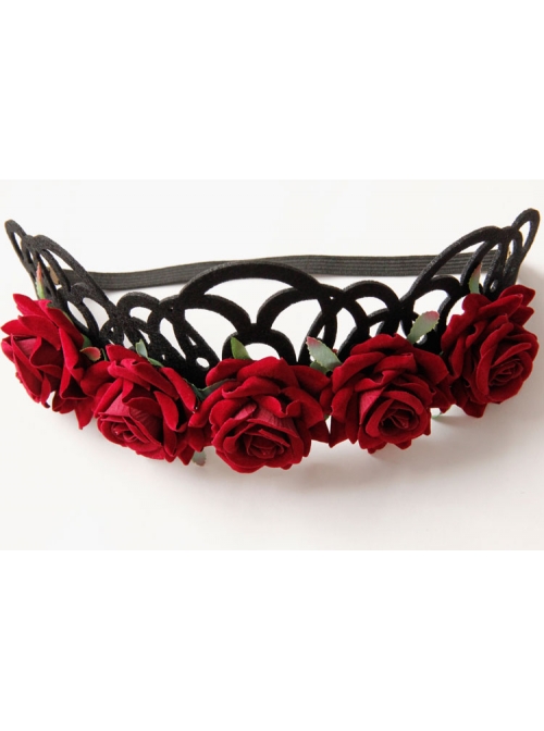 Halloween Christmas Gothic Retro Queen Red Rose Black Crown Wreath Headband