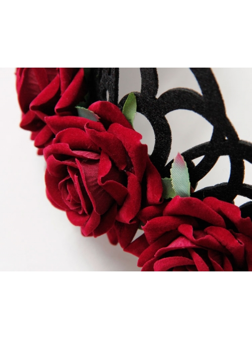 Halloween Christmas Gothic Retro Queen Red Rose Black Crown Wreath Headband