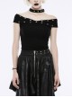 Off-Shoulder Metal Buckle Collar Black Punk Knit Slim T-Shirt