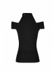 Off-Shoulder Metal Buckle Collar Black Punk Knit Slim T-Shirt
