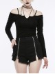 Off-Shoulder Long Sleeve White Punk Halter Knit Tight T-Shirt