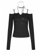 Off-Shoulder Long Sleeve White Punk Halter Knit Tight T-Shirt