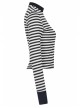 High Collar Front Chest Hollow-Out Long Sleeve White Striped Tight T-Shirt