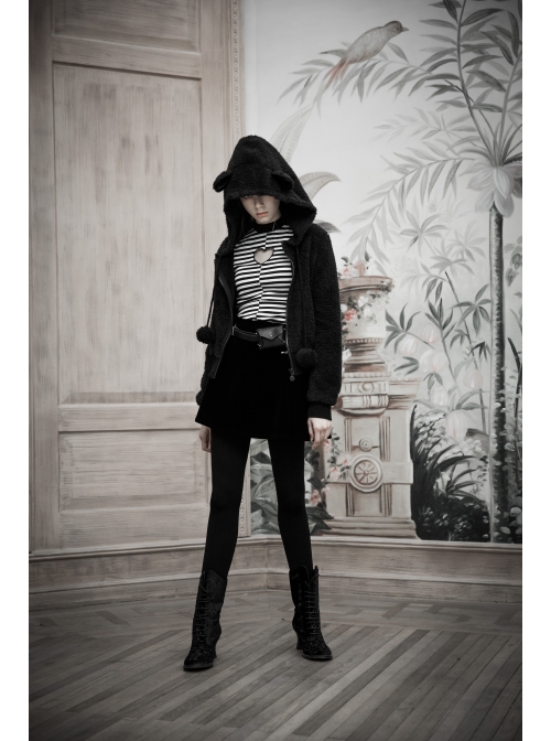 High Collar Front Chest Hollow-Out Long Sleeve White Striped Tight T-Shirt