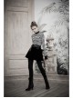 High Collar Front Chest Hollow-Out Long Sleeve White Striped Tight T-Shirt