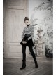 High Collar Front Chest Hollow-Out Long Sleeve White Striped Tight T-Shirt