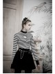 High Collar Front Chest Hollow-Out Long Sleeve White Striped Tight T-Shirt