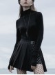 High Collar Front Chest Suede Cross Embossed Long Sleeve Black Punk Tight T-Shirt