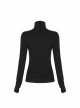 High Collar Front Chest Suede Cross Embossed Long Sleeve Black Punk Tight T-Shirt