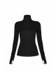 High Collar Front Chest Suede Cross Embossed Long Sleeve Black Punk Tight T-Shirt