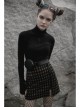 High Collar Front Chest Suede Cross Embossed Long Sleeve Black Punk Tight T-Shirt