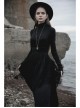 High Collar Front Chest Suede Cross Embossed Long Sleeve Black Punk Tight T-Shirt