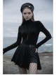 High Collar Front Chest Suede Cross Embossed Long Sleeve Black Punk Tight T-Shirt