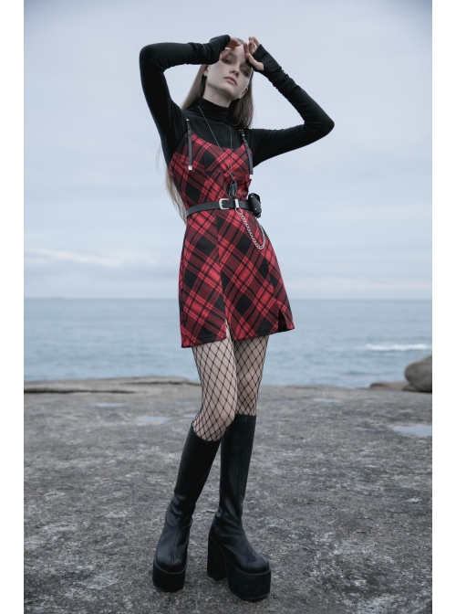 High Collar Front Chest Suede Cross Embossed Long Sleeve Black Punk Tight T-Shirt