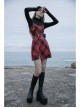 High Collar Front Chest Suede Cross Embossed Long Sleeve Black Punk Tight T-Shirt
