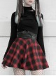 High Collar Side Hollow-Out Front Chest Buckle Long Sleeve Black Punk T-Shirt