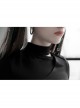 High Collar Side Hollow-Out Front Chest Buckle Long Sleeve Black Punk T-Shirt