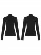High Collar Side Hollow-Out Front Chest Buckle Long Sleeve Black Punk T-Shirt