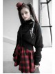 High Collar Side Hollow-Out Front Chest Buckle Long Sleeve Black Punk T-Shirt