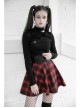 High Collar Side Hollow-Out Front Chest Buckle Long Sleeve Black Punk T-Shirt