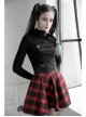 High Collar Side Hollow-Out Front Chest Buckle Long Sleeve Black Punk T-Shirt