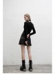 Print Collar Front Chest Hollow-Out Long Sleeve Black Punk Halter T-Shirt