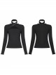 Print Collar Front Chest Hollow-Out Long Sleeve Black Punk Halter T-Shirt
