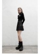 Print Collar Front Chest Hollow-Out Long Sleeve Black Punk Halter T-Shirt