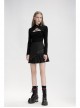 Print Collar Front Chest Hollow-Out Long Sleeve Black Punk Halter T-Shirt
