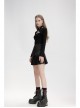 Print Collar Front Chest Hollow-Out Long Sleeve Black Punk Halter T-Shirt
