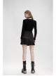 Print Collar Front Chest Hollow-Out Long Sleeve Black Punk Halter T-Shirt