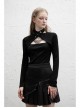 Print Collar Front Chest Hollow-Out Long Sleeve Black Punk Halter T-Shirt