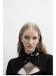 Print Collar Front Chest Hollow-Out Long Sleeve Black Punk Halter T-Shirt