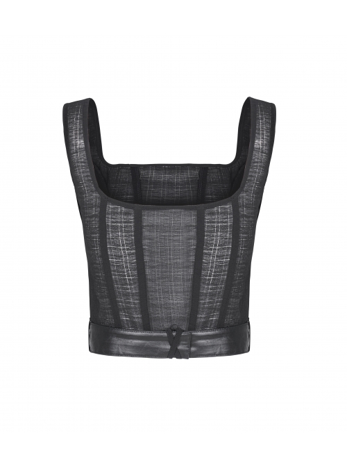 Square Collar Leather Belt Black Punk Mesh Tank