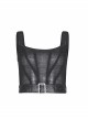Square Collar Leather Belt Black Punk Mesh Tank