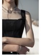 Square Collar Leather Belt Black Punk Mesh Tank
