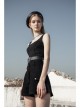 Square Collar Leather Belt Black Punk Mesh Tank