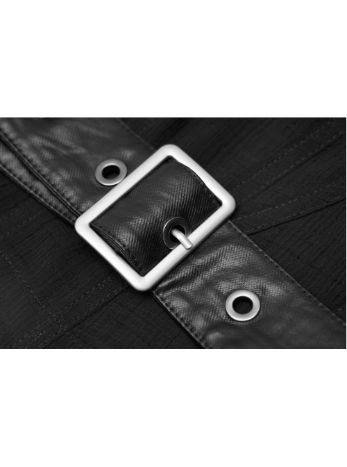 Square Collar Leather Belt Black Punk Mesh Tank