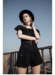 Front Chest Flounce Short Sleeve Black Gothic Heart-Shape Print Leather Halter Chiffon T-Shirt
