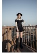 Front Chest Flounce Short Sleeve Black Gothic Heart-Shape Print Leather Halter Chiffon T-Shirt